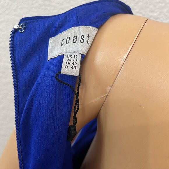 Coast Dress Sz 10 Colbalt Blue Maxi Square Neck Sleeveless Slimming Ruched Front - Picture 12 of 15